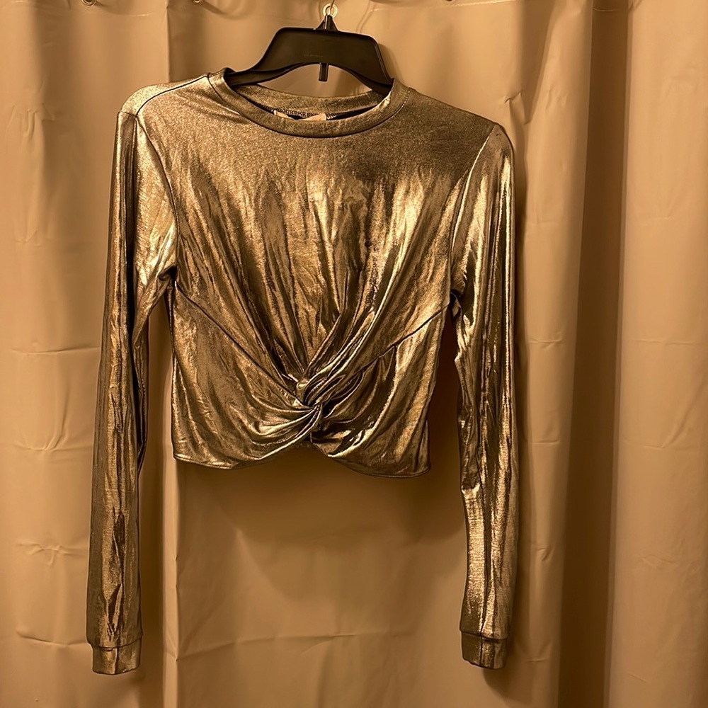 Twist Front Metallic Long Sleeve Crop